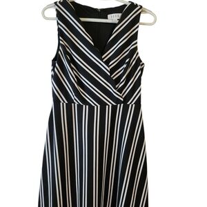 Elle Black and White Striped Midi Dress